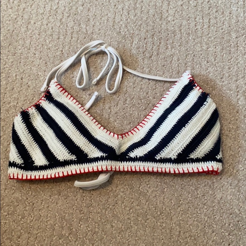 Navy and white bikini top